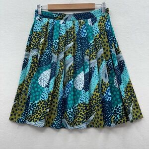H&M Women’s 8 Pleated Skirt Polka Dot Leaf Print Blue